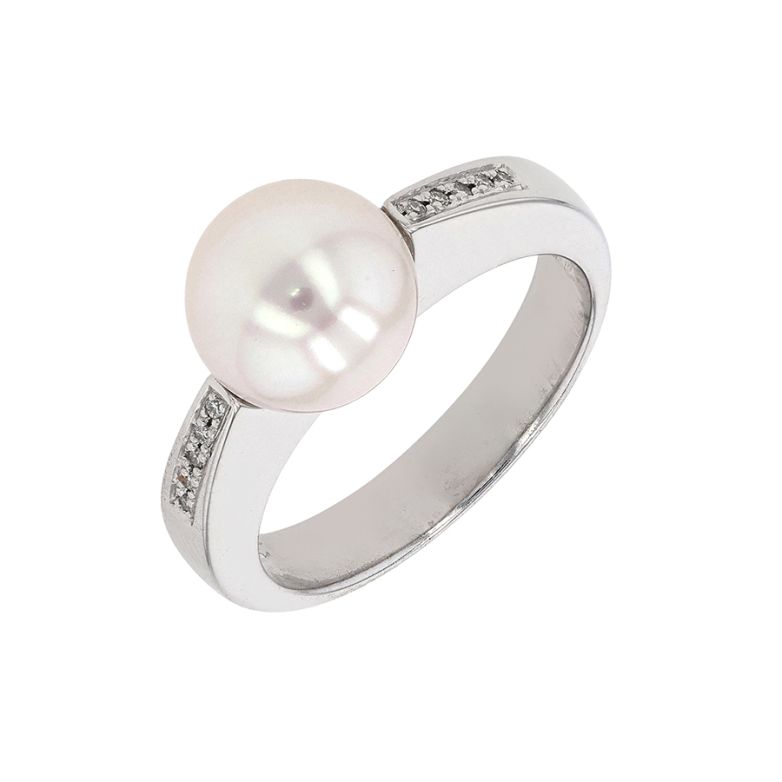 Bague perle et diamants 0.05 carat or blanc 8.41g Comme neuf -  reconditionné disponible sur Gemme Les Bijoux